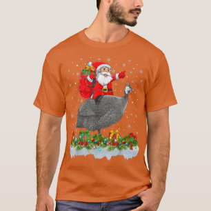 T-shirt Noël drôle Père Noël équitation Guinée Fowl Bird C