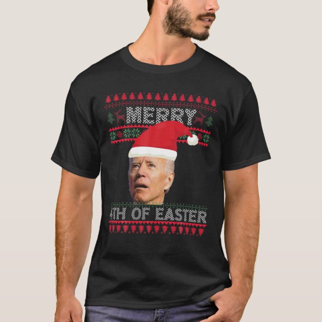 T-shirt Noël Drôle - Père Noël Joe Biden Joyeux 4E De Eas (Devant)