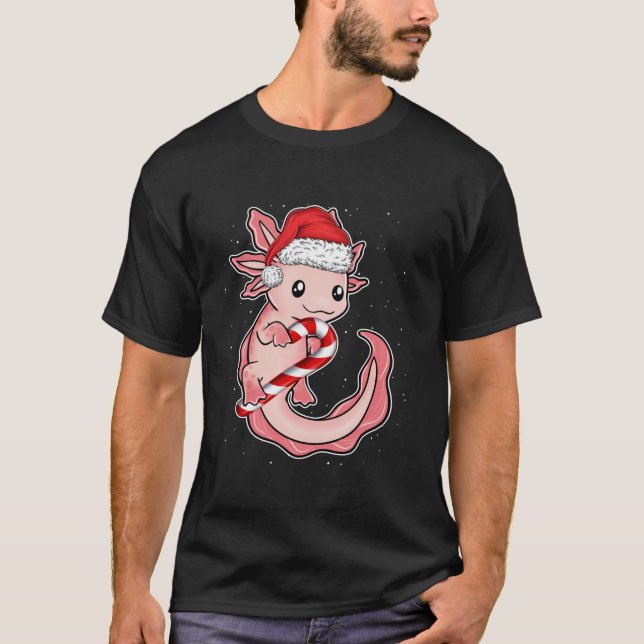 T-shirt Noël drôle souriant Axolotl Sucre de canne doux L (Devant)