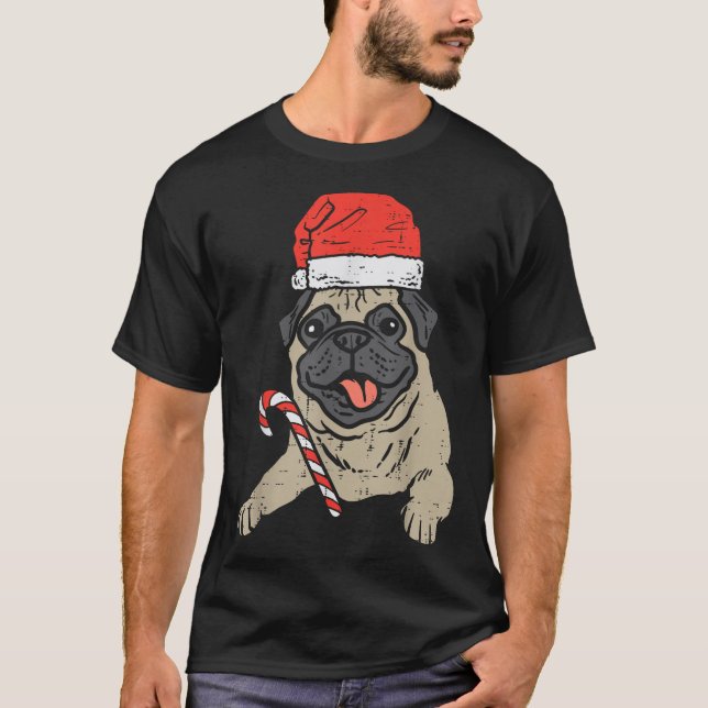 T-shirt Noël du chien de Carlin de Santa Hat (Devant)