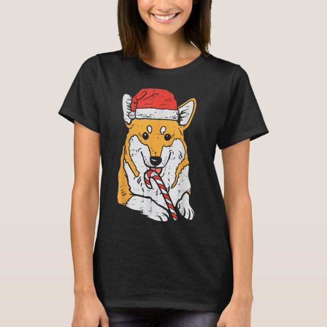 T-shirt Noël du chien de Santa Hat Corgi (Devant)