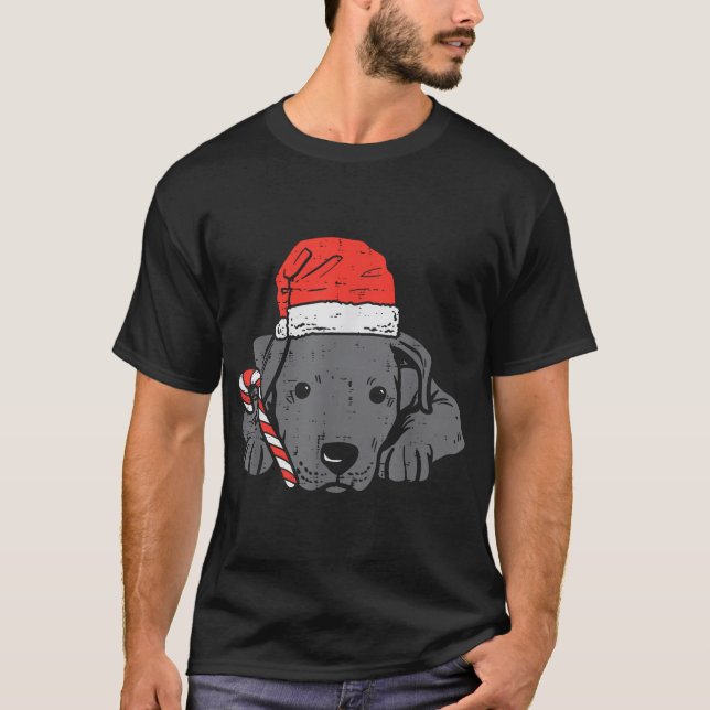 T-shirt Noël du chien Pitbull de Santa Hat (Devant)