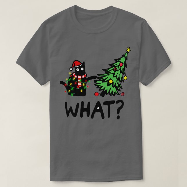 T-shirt Noël du noeud de l'arbre du chat (Design devant)