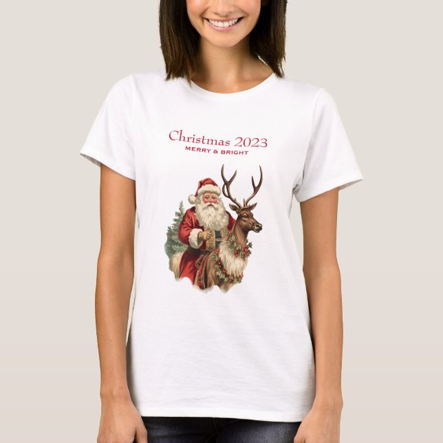T-shirt Noël du Père Noël rétro à cheval (Devant)