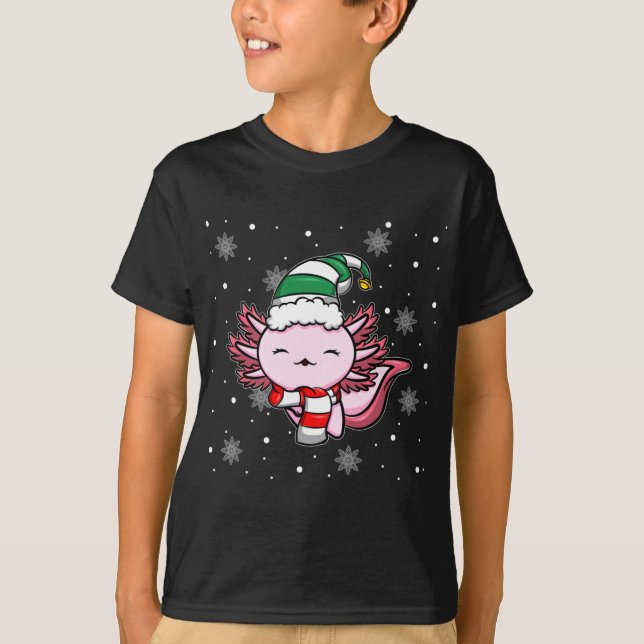 T-shirt Noël du saint Kawaii Axolotl Elf (Devant)