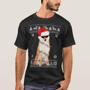 T-shirt Noël Éclairage de Noël Chapeau moche Shiba Noël
