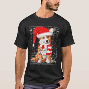 T-shirt Noël Éclairage Noël Chapeau moche Corgi Noël