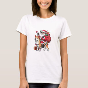 T-shirt Noël Éclairage Père Noël équitation Akita Inu Chie