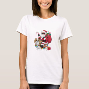 T-shirt Noël Éclairage Père Noël équitation Chih Tzu Chien