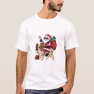 T-shirt Noël Éclairage Père Noël équitation Papillon Chien
