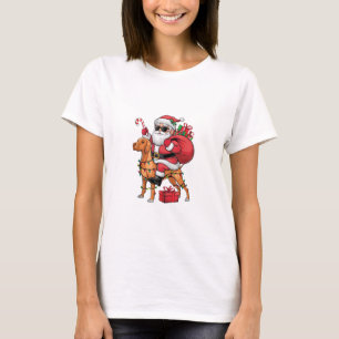 T-shirt Noël Éclairage Père Noël équitation Vizsla Chien N