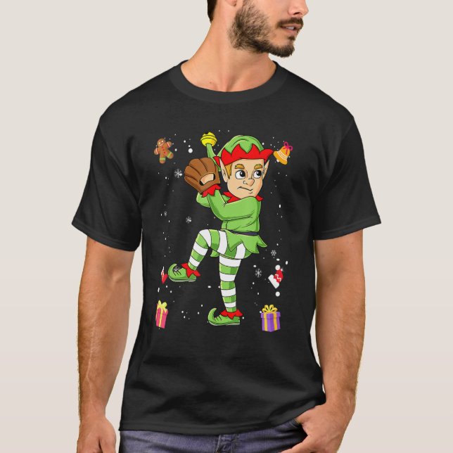 T-shirt Noël Elf Baseball Pitcher Boys Enfants Ados Xma (Devant)