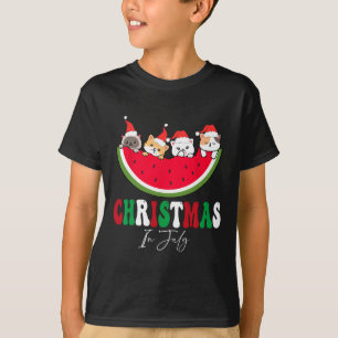 T-shirt Noël en Juillet Amoureux de Chats Chapeau de Père