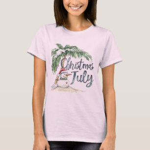 T-shirt Noël en juillet Bonhomme de neige de plage et palm