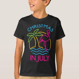 T-shirt Noël en juillet Chapeau de Santa Flamingo rose Été