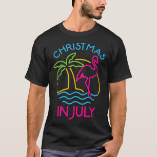 T-shirt Noël en juillet Chapeau de Santa Flamingo Rose Été