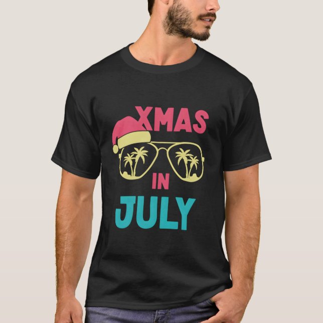 T-shirt Noël En Juillet Chat Lunettes De Soleil Été Noël (Devant)