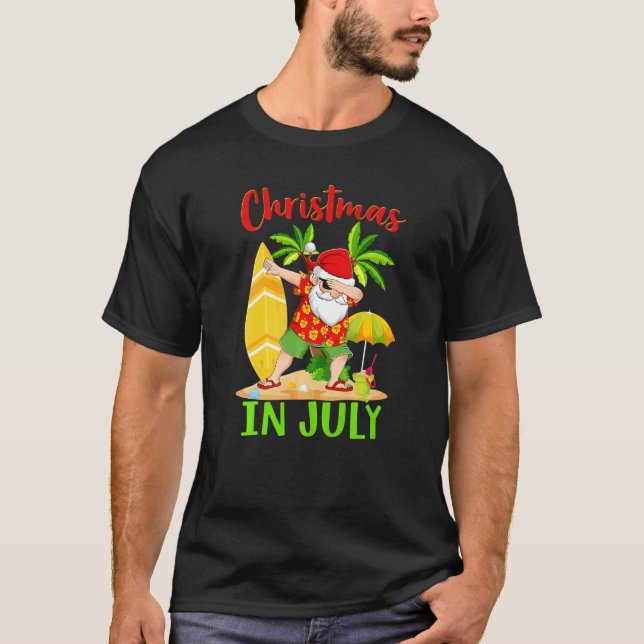 T-shirt Noël En Juillet Dabbing Père Noël Été Hawaïen Su (Devant)