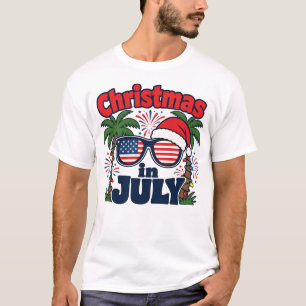 T-shirt Noël en juillet Drapeau USA Chapeau de Père Noël L