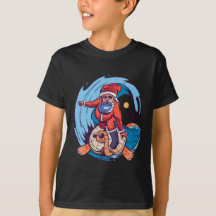 T-shirt Noël en juillet drôle de Santa surfant Hawaïen 