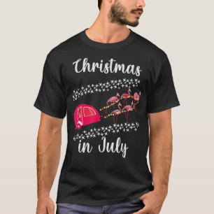 T-shirt Noël En Juillet Drôle Flamant rose Rose Retro Camp