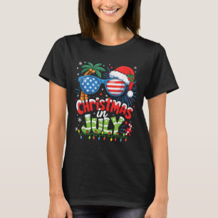 T-shirt Noël En Juillet États-Unis Drapeau Summer Beach Ha