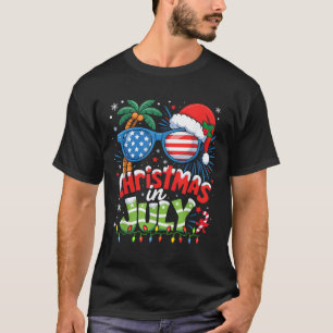 T-shirt Noël En Juillet États-Unis Drapeau Summer Beach Ha
