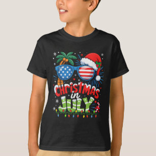 T-shirt Noël En Juillet États-Unis Drapeau Summer Beach Ha
