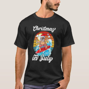 T-shirt Noël En Juillet Été Santa Claus Surf Hawai