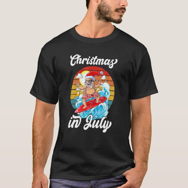 T-shirt Noël En Juillet Été Santa Claus Surf Hawai (Devant)