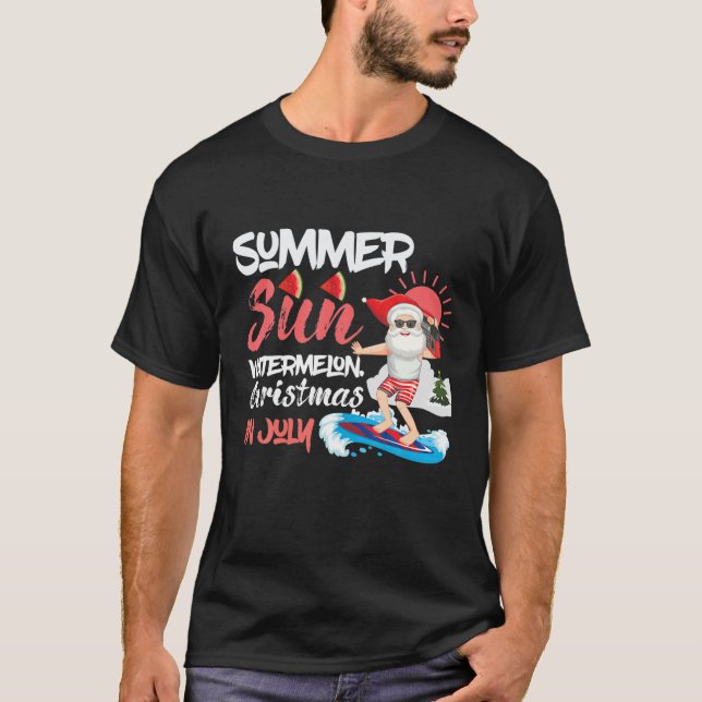 T-shirt Noël En Juillet Été Sun Père Noël Surf Waterme (Devant)
