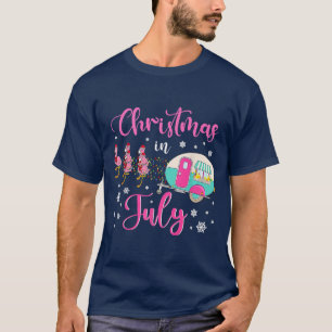 T-shirt Noël En Juillet Flamant rose Pink Santa Hat Campin