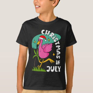 T-shirt Noël en juillet flamant rose plage été Chris
