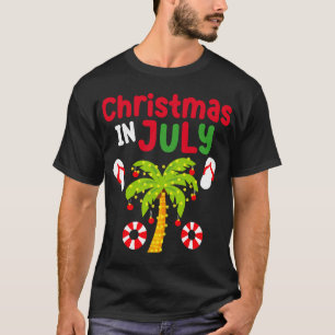T-shirt Noël En Juillet Flamant rose Surf Cocotier Su