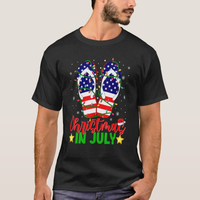 T-shirt Noël En Juillet Flip Flops Drapeau Américain Xmas  (Devant)