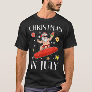 T-shirt Noël En Juillet Funny Père Noël Surf Été Surfe