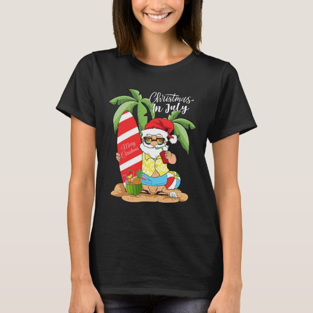 T-shirt Noël en juillet Funny Santa Été Pastèque Va (Devant)