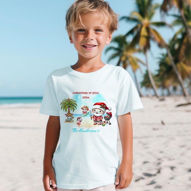 T-shirt Noël En Juillet Joli Père Noël Nom Été Enfants (Christmas In July Cute Santa Summer Name Kids T-Shirt)