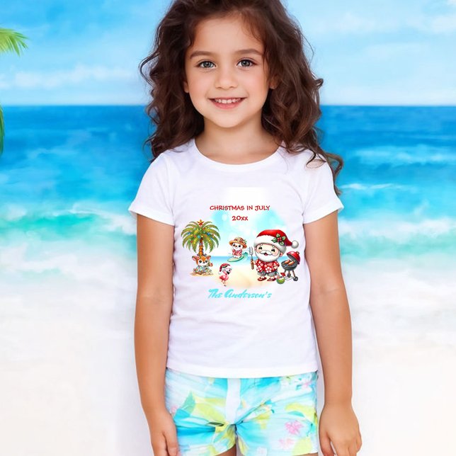 T-Shirt Noël En Juillet Joli Père Noël Tropical Nom Été (Christmas In July Cute Santa Tropical Summer Name Girls' T-Shirt)