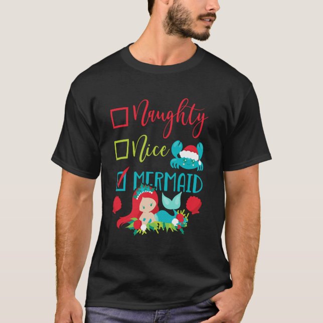 T-shirt Noël En Juillet Naughty Nice Mermaid Été Plage (Devant)
