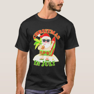 T-shirt Noël En Juillet Noël Père Noël Surfboard Beach