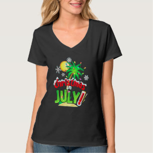 T-shirt Noël En Juillet Palmier Lumière Noël Summe