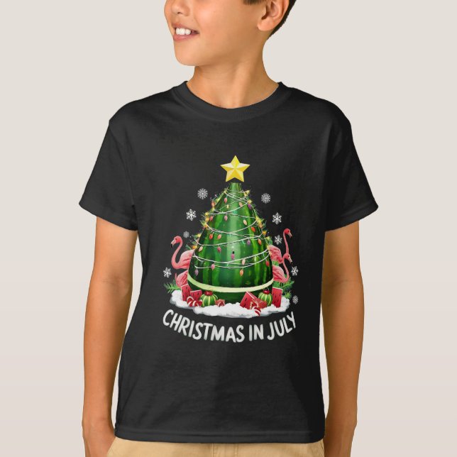 T-shirt Noël En Juillet Pastèque Arbre Drôle Flamant rose  (Devant)
