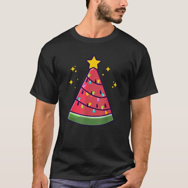 T-shirt Noël En Juillet Pastèque Été Noël Arbre mou (Devant)
