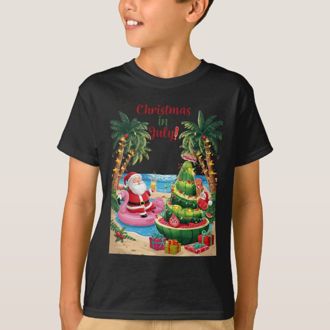 T-shirt Noël En Juillet Pastèque Noël Plage Père Noël (Devant)