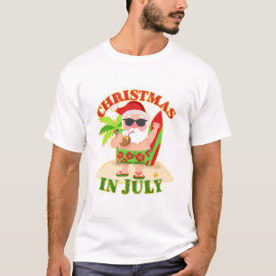 T-shirt Noël en juillet Père Noël avec Surfboard