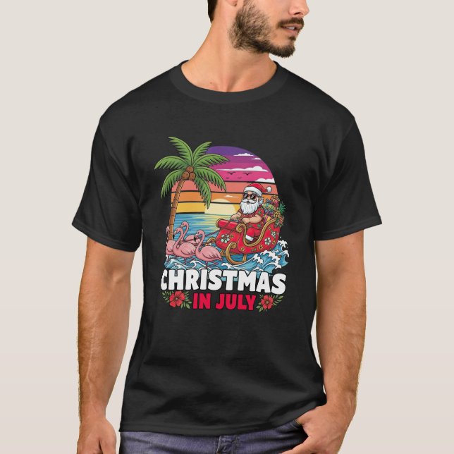 T-shirt Noël en juillet Père Noël Beach Voyage Tropical Su (Devant)