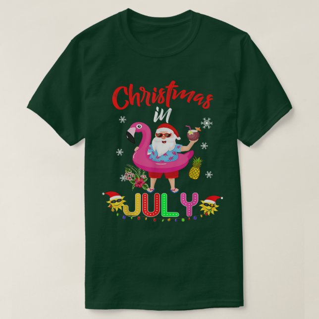 T-shirt Noël En Juillet Père Noël Flamant rose Hawaiien Ét (Design devant)