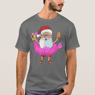 T-shirt Noël en juillet Père Noël Hawaii Flamant rose lune