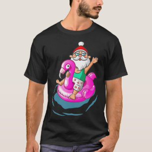 T-shirt Noël en juillet Père Noël Hawaii flamingo été S